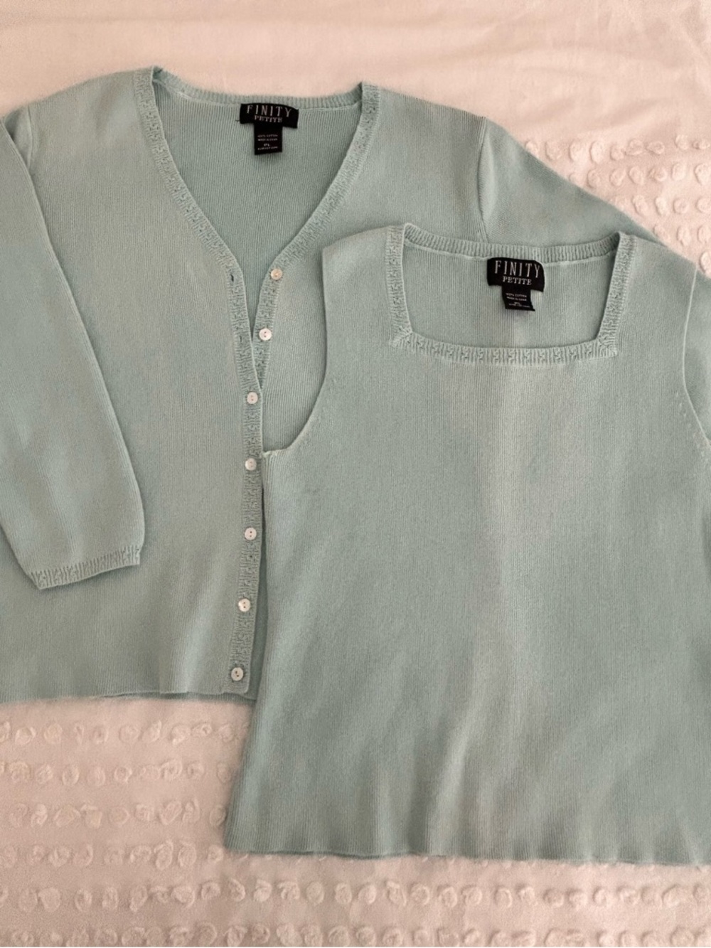 Finity 2 Pc Twinset Cardigan & Sleeveless Top 100% Cotton Knit Mint Green Sz PL - Picture 6 of 16